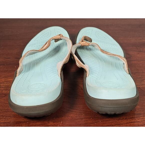 Crocs Sandals Womens Sz 10 Flip Flop Thong Brown Suede Toe Post Slip On Comfort - Picture 7 of 9